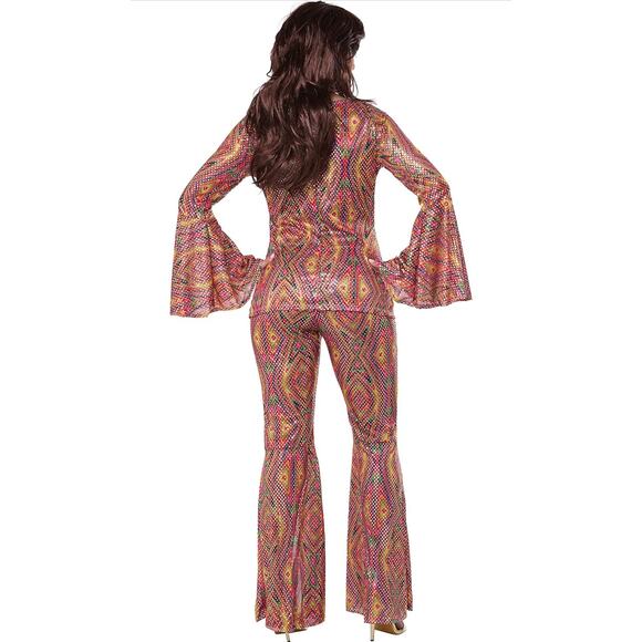 California Costumes Women's 1970s Disco Costume  Sequin Top Bell Bottom Pants - Picture 4 of 12